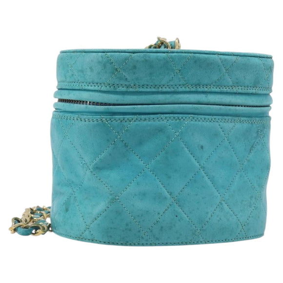 CHANEL Matelasse Vanity Shoulder Bag Lamb Skin Blue Gold CC Auth 212509