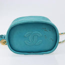 CHANEL Matelasse Vanity Shoulder Bag Lamb Skin Blue Gold CC Auth 212509-10