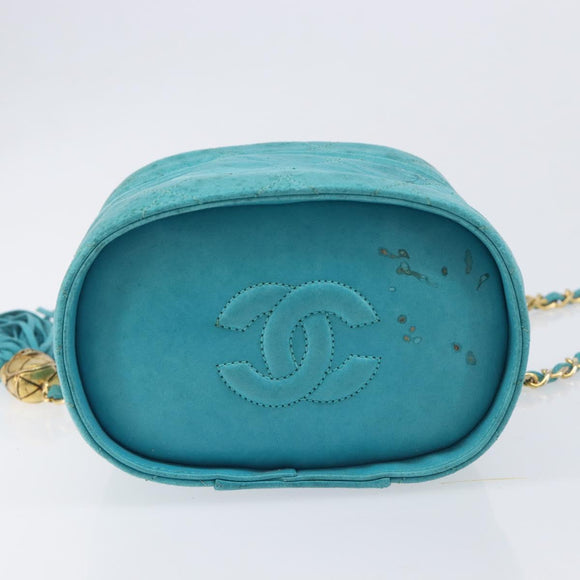 CHANEL Matelasse Vanity Shoulder Bag Lamb Skin Blue Gold CC Auth 212509