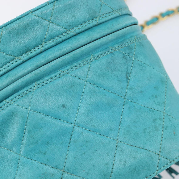 CHANEL Matelasse Vanity Shoulder Bag Lamb Skin Blue Gold CC Auth 212509
