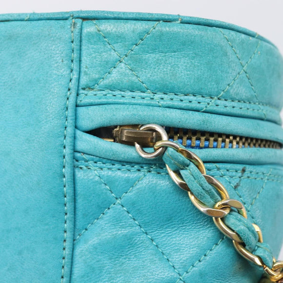 CHANEL Matelasse Vanity Shoulder Bag Lamb Skin Blue Gold CC Auth 212509