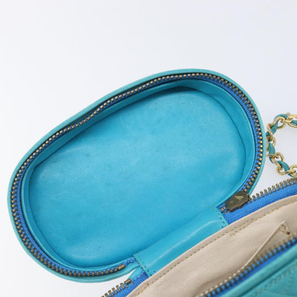 CHANEL Matelasse Vanity Shoulder Bag Lamb Skin Blue Gold CC Auth 212509