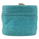 CHANEL Matelasse Vanity Shoulder Bag Lamb Skin Blue Gold CC Auth 212509-2