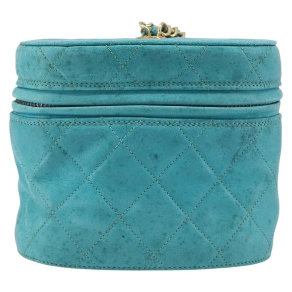CHANEL Matelasse Vanity Shoulder Bag Lamb Skin Blue Gold CC Auth 212509