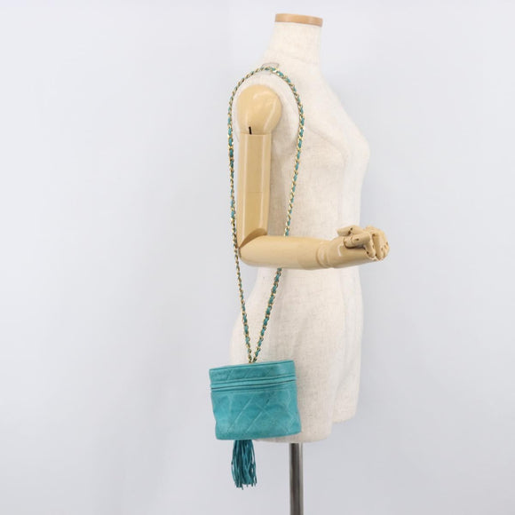 CHANEL Matelasse Vanity Shoulder Bag Lamb Skin Blue Gold CC Auth 212509