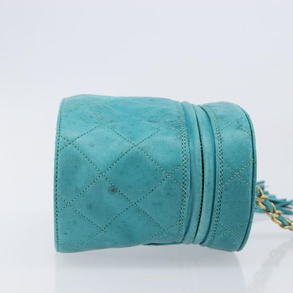 CHANEL Matelasse Vanity Shoulder Bag Lamb Skin Blue Gold CC Auth 212509