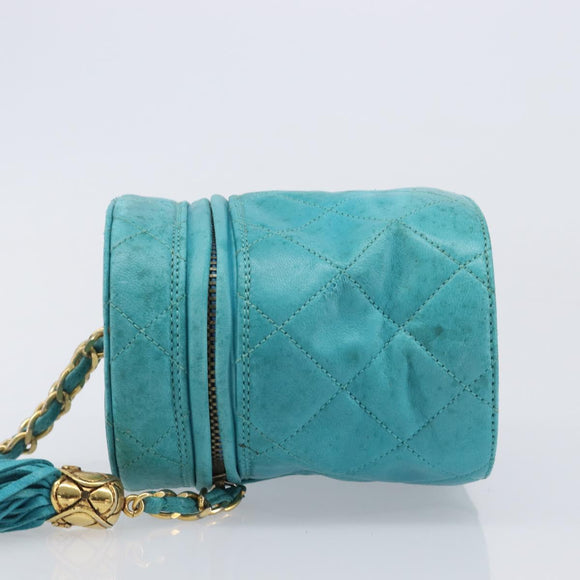 CHANEL Matelasse Vanity Shoulder Bag Lamb Skin Blue Gold CC Auth 212509
