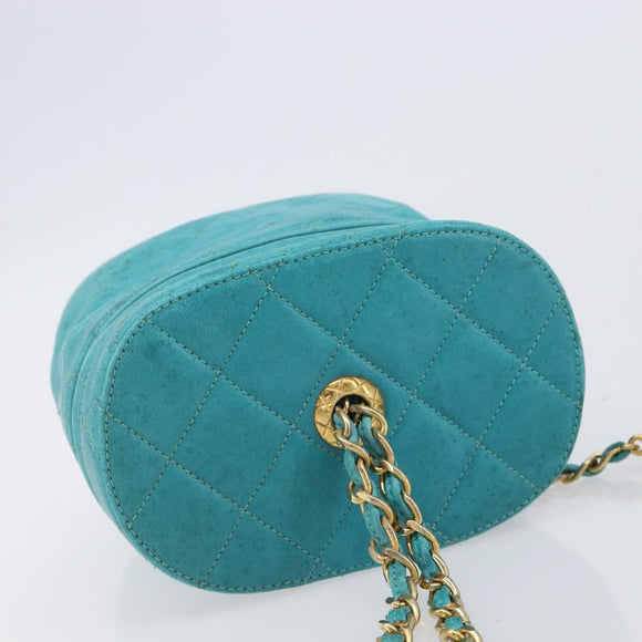 CHANEL Matelasse Vanity Shoulder Bag Lamb Skin Blue Gold CC Auth 212509
