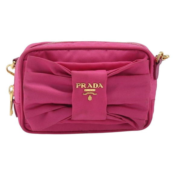 PRADA Shoulder Bag Nylon Pink Gold Auth 212510A