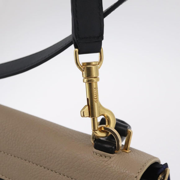 CELINE Trapeze Hand Bag Leather 2way Beige Gold Auth 212511V