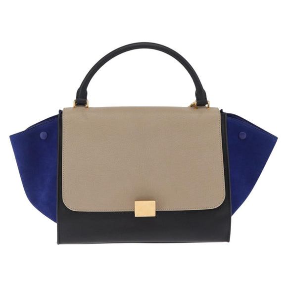CELINE Trapeze Hand Bag Leather 2way Beige Gold Auth 212511V