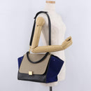 CELINE Trapeze Hand Bag Leather 2way Beige Gold Auth 212511V-29