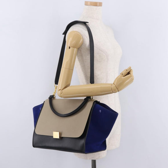 CELINE Trapeze Hand Bag Leather 2way Beige Gold Auth 212511V