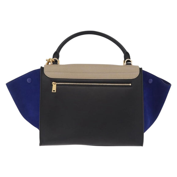 CELINE Trapeze Hand Bag Leather 2way Beige Gold Auth 212511V