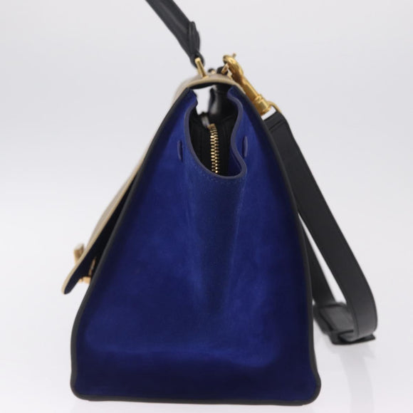 CELINE Trapeze Hand Bag Leather 2way Beige Gold Auth 212511V