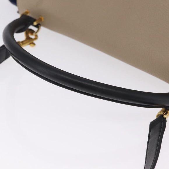 CELINE Trapeze Hand Bag Leather 2way Beige Gold Auth 212511V