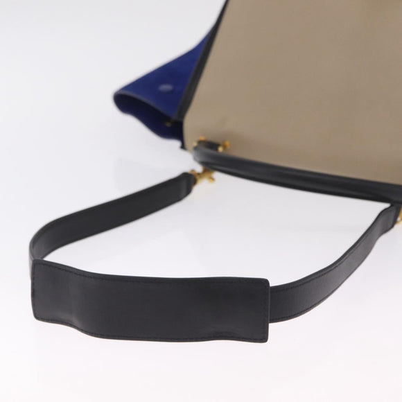 CELINE Trapeze Hand Bag Leather 2way Beige Gold Auth 212511V