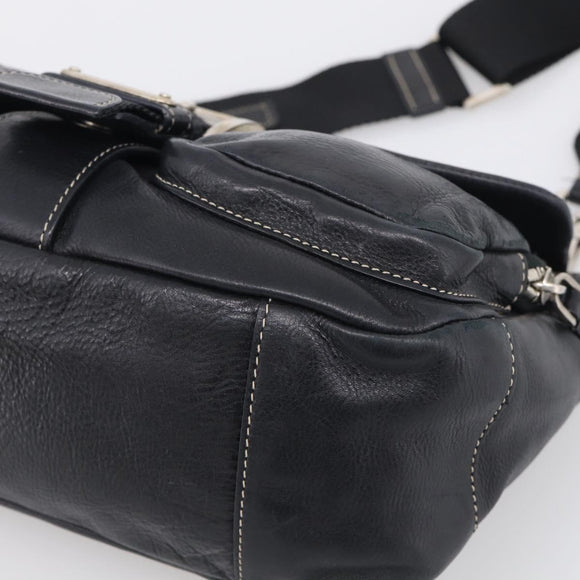 PRADA Shoulder Bag Leather Black Silver Auth 212515A