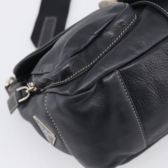 PRADA Shoulder Bag Leather Black Silver Auth 212515A