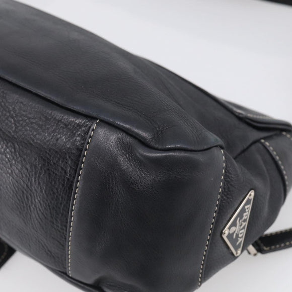 PRADA Shoulder Bag Leather Black Silver Auth 212515A