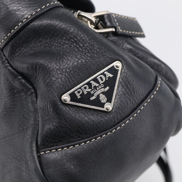 PRADA Shoulder Bag Leather Black Silver Auth 212515A