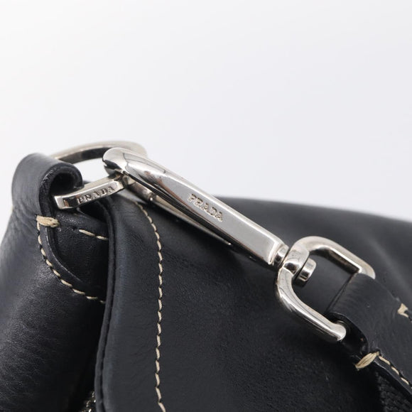 PRADA Shoulder Bag Leather Black Silver Auth 212515A