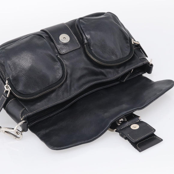 PRADA Shoulder Bag Leather Black Silver Auth 212515A