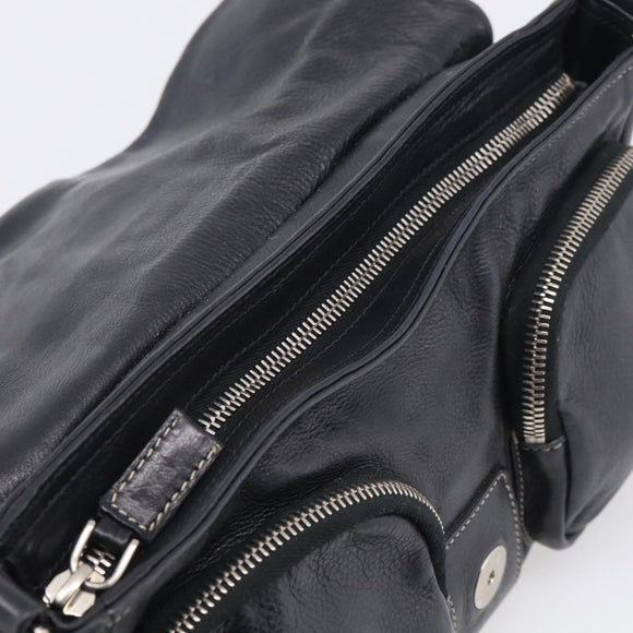 PRADA Shoulder Bag Leather Black Silver Auth 212515A