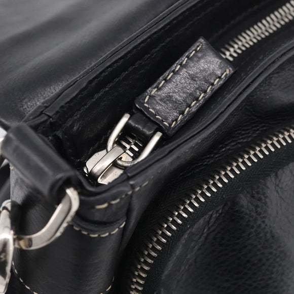 PRADA Shoulder Bag Leather Black Silver Auth 212515A