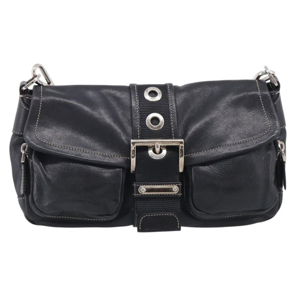 PRADA Shoulder Bag Leather Black Silver Auth 212515A