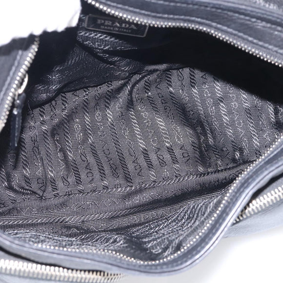 PRADA Shoulder Bag Leather Black Silver Auth 212515A
