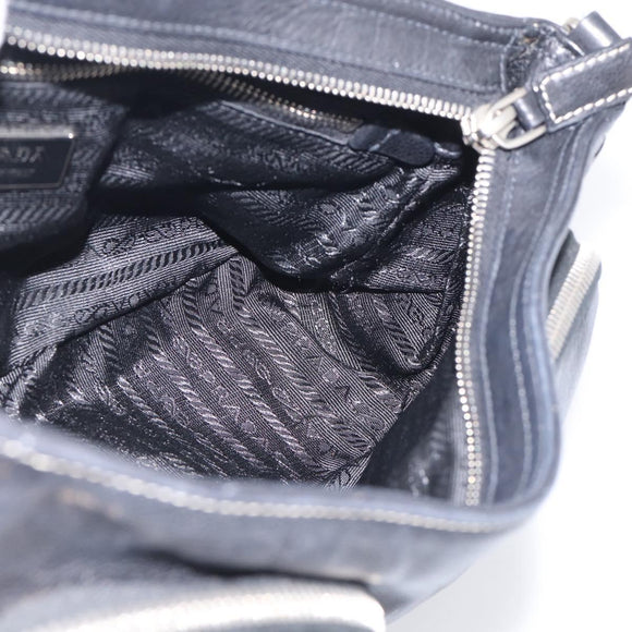 PRADA Shoulder Bag Leather Black Silver Auth 212515A