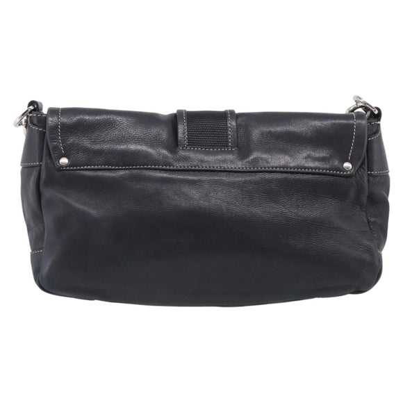 PRADA Shoulder Bag Leather Black Silver Auth 212515A