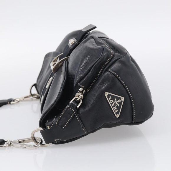 PRADA Shoulder Bag Leather Black Silver Auth 212515A