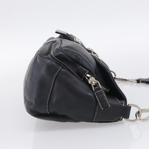 PRADA Shoulder Bag Leather Black Silver Auth 212515A