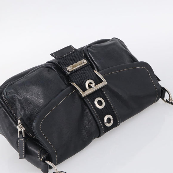 PRADA Shoulder Bag Leather Black Silver Auth 212515A