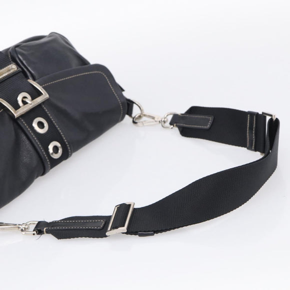 PRADA Shoulder Bag Leather Black Silver Auth 212515A