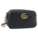 GUCCI GG Marmont Shoulder Bag Leather Black Gold 447632 Auth 212516V-1