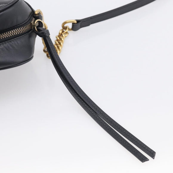 GUCCI GG Marmont Shoulder Bag Leather Black Gold 447632 Auth 212516V