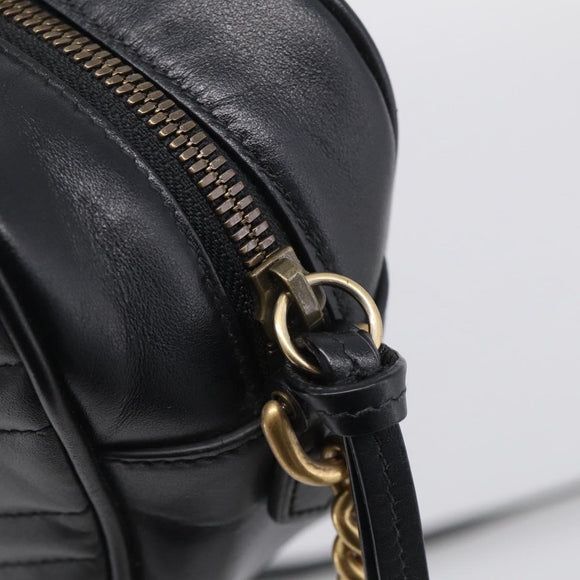GUCCI GG Marmont Shoulder Bag Leather Black Gold 447632 Auth 212516V