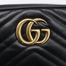 GUCCI GG Marmont Shoulder Bag Leather Black Gold 447632 Auth 212516V-14