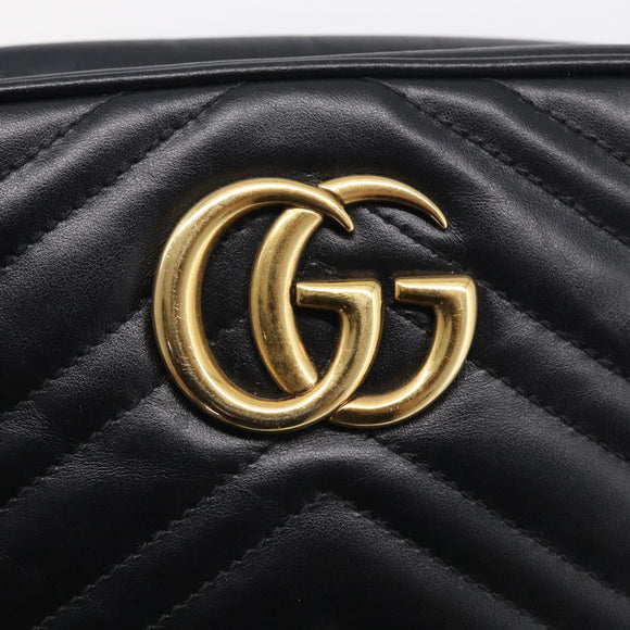 GUCCI GG Marmont Shoulder Bag Leather Black Gold 447632 Auth 212516V