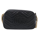 GUCCI GG Marmont Shoulder Bag Leather Black Gold 447632 Auth 212516V-3