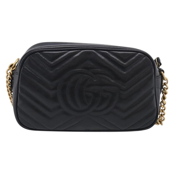 GUCCI GG Marmont Shoulder Bag Leather Black Gold 447632 Auth 212516V