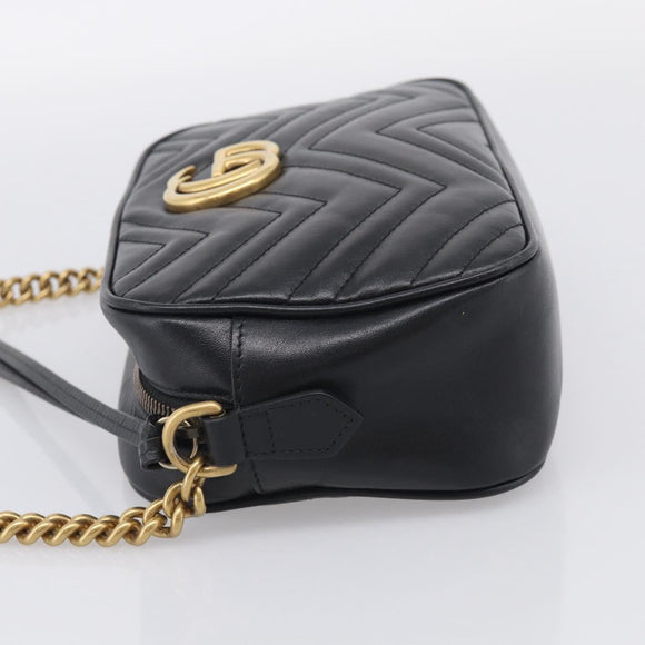 GUCCI GG Marmont Shoulder Bag Leather Black Gold 447632 Auth 212516V