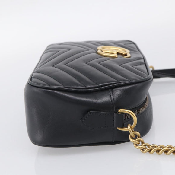 GUCCI GG Marmont Shoulder Bag Leather Black Gold 447632 Auth 212516V