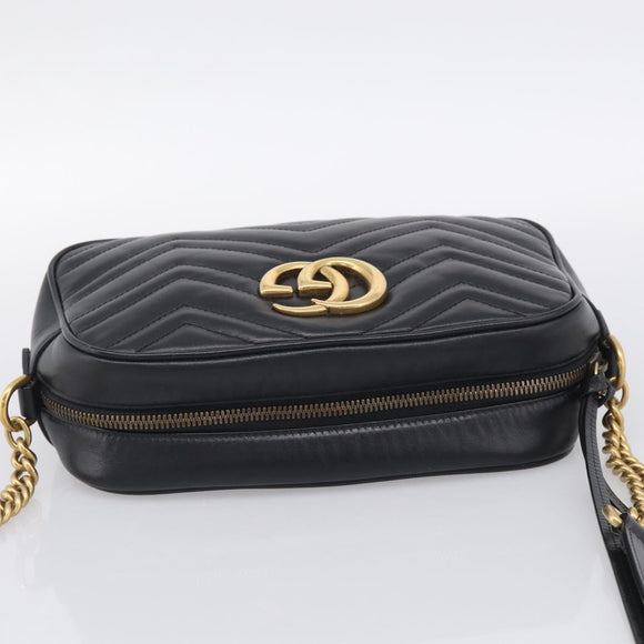 GUCCI GG Marmont Shoulder Bag Leather Black Gold 447632 Auth 212516V