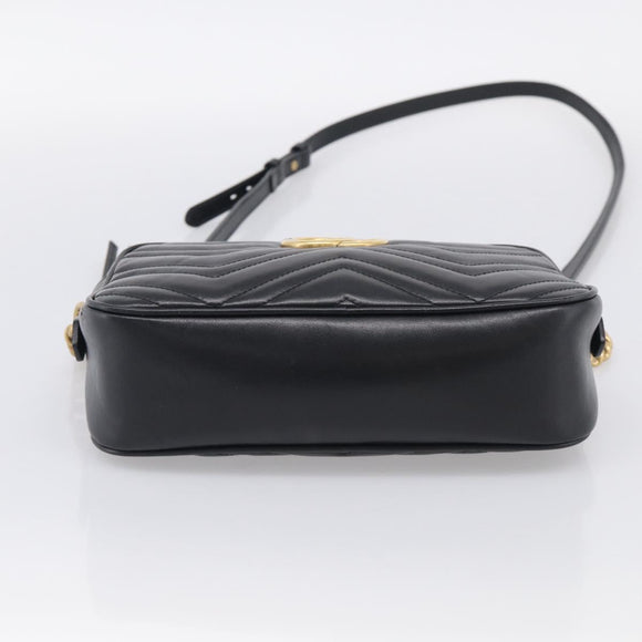 GUCCI GG Marmont Shoulder Bag Leather Black Gold 447632 Auth 212516V