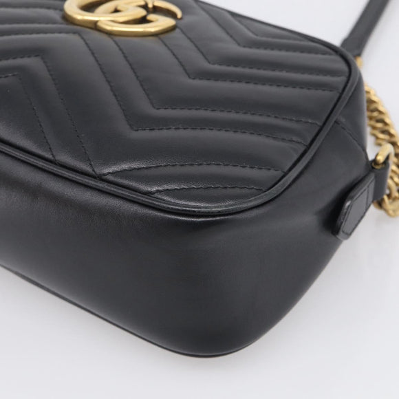 GUCCI GG Marmont Shoulder Bag Leather Black Gold 447632 Auth 212516V