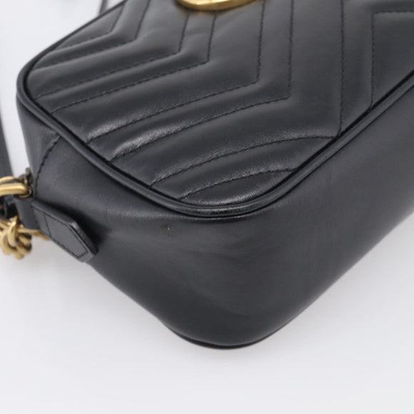 GUCCI GG Marmont Shoulder Bag Leather Black Gold 447632 Auth 212516V
